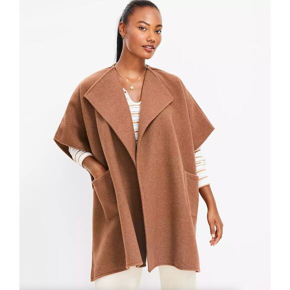 ANN TAYLOR LOFT Oversized Wrap Wool Blend Heather Camel Tan Acorn Sz M/L {129} - Picture 1 of 6